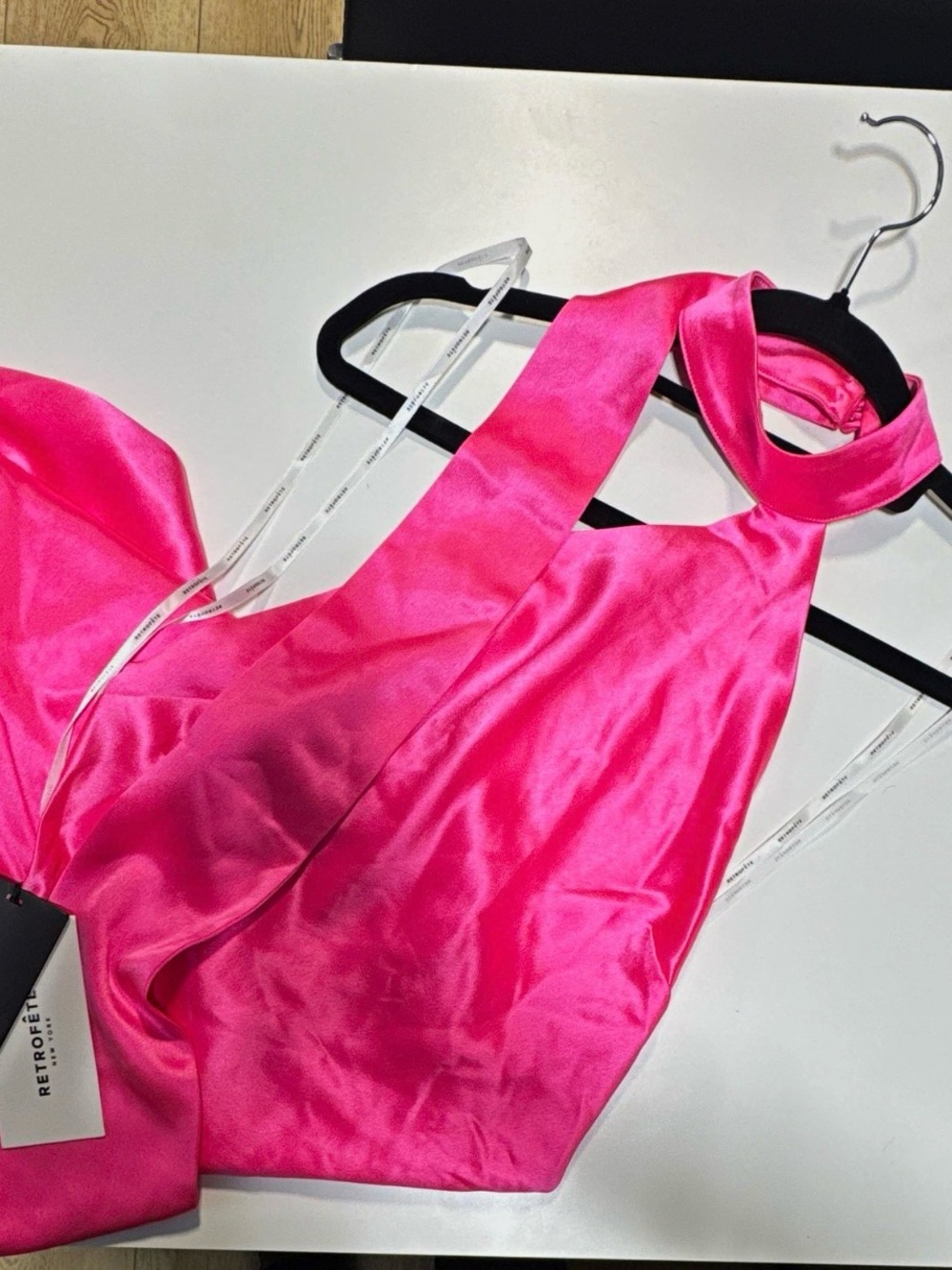 Retrofete Hot Pink Backless Halter Satin Gown - Picture 2 of 3